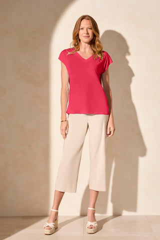 Cap Sleeve V-Neck Top-Teaberry