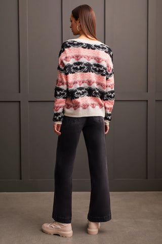 LOOPED YARN V-NECK SWEATER-Eggshell multi