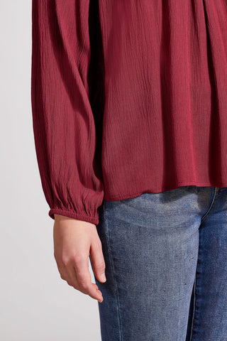 LONG SLEEVE BLOUSE WITH EMBROIDERY-Port wine