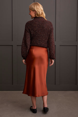 PULL-ON MIDI SKIRT WITH ELASTIC WAIST-Marsala