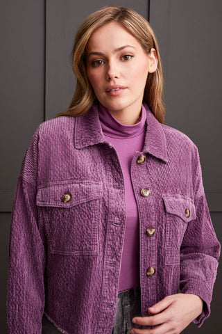 TEXTURED CORD SHACKET WITH PATCH POCKETS-Grape