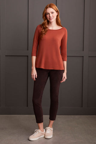 WIDE CREW NECK TOP WITH SIDE SLITS-Marsala