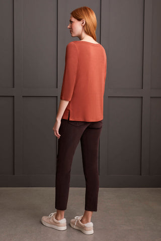 WIDE CREW NECK TOP WITH SIDE SLITS-Marsala