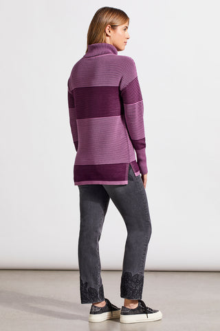 TWO-TONE OTTOMAN TURTLENECK TUNIC SWEATER-Dark plum