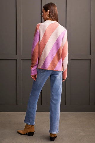 FUZZY DOUBLE-KNIT MOCK NECK SWEATER-Apricot mist