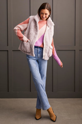 FUZZY DOUBLE-KNIT MOCK NECK SWEATER-Apricot mist