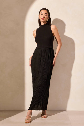 Tribal Femme Sleeveless Twofer Maxi Dress-Black