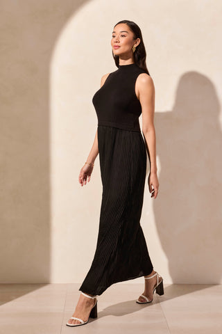 Tribal Femme Sleeveless Twofer Maxi Dress-Black