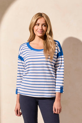 3/4 Sleeve Waffle Knit Boat Neck Top-Riviera