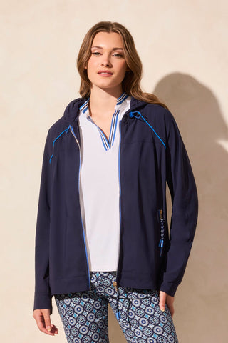 4-Way Stretch Hooded Jacket With Contrast Detail-Deepblue