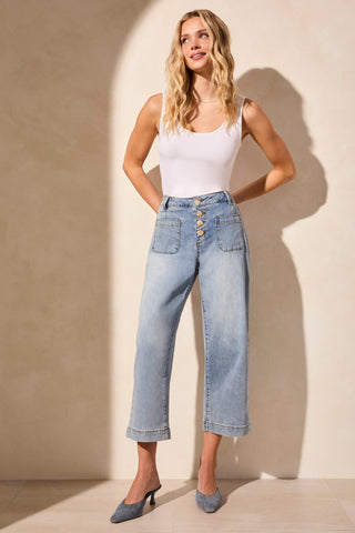 Audrey Comfort Stretch Wide Leg Crop Jeans-Sandedblue