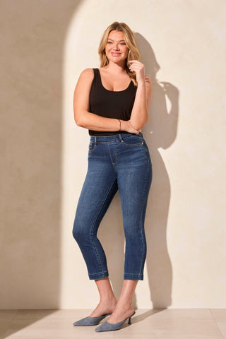 Audrey Pull-On Crop Straight Jeans With Front Crease-Stormyblue