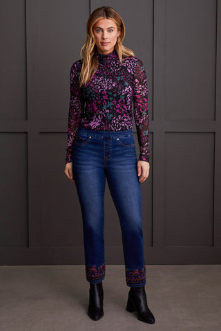 alt view 1 - AUDREY PULL-ON STRAIGHT LEG JEANS WITH EMBROIDERY-Dk cobalt