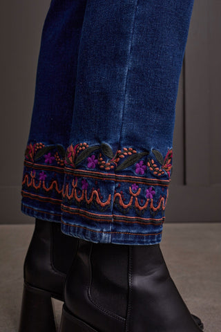 alt view 2 - AUDREY PULL-ON STRAIGHT LEG JEANS WITH EMBROIDERY-Dk cobalt