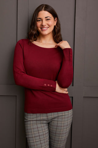 alt view 1 - BOAT NECK SWEATER WITH BUTTON SLEEVE-Bordeaux