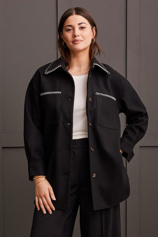 alt view 1 - BUTTON-UP COAT WITH BLANKET STITCHING-Black