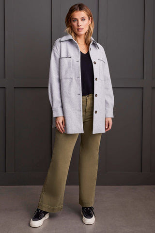 alt view 2 - BUTTON-UP COAT WITH BLANKET STITCHING-Grey mix