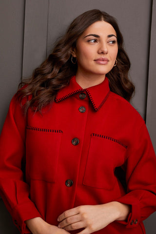 alt view 2 - BUTTON-UP COAT WITH BLANKET STITCHING-Scarlet