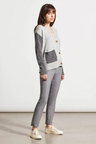 alt view 2 - COLOR BLOCK DROP SHOULDER CARDIGAN WITH POCKETS-Lt.greymix