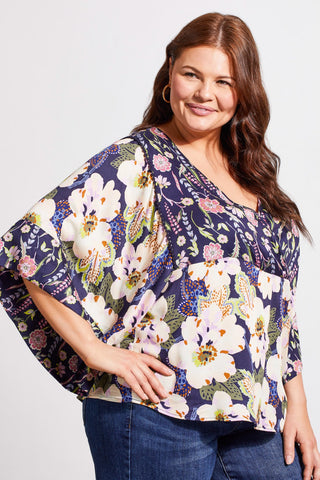 COMBO PRINT CHALLIS BLOUSE WITH FLOWY SLEEVES-Nightfall