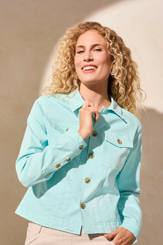 Comfort Stretch Button-Front Denim Jacket-Oasis