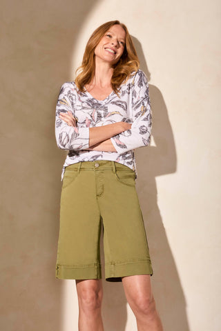 Comfort Stretch Wide-Leg Bermuda Shorts-Loden