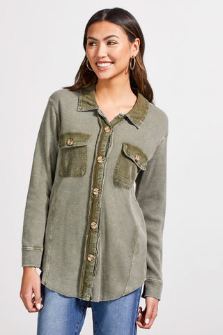 alt view 1 - COTTON BUTTON-UP SHACKET-Clover leaf