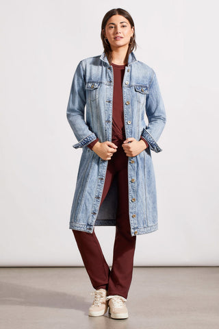 alt view 1 - COTTON DENIM DUSTER WITH POCKETS-Washedblue