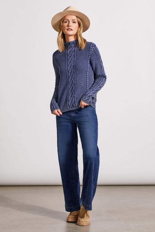 alt view 1 - COTTON FUNNEL NECK SWEATER WITH SPECIAL WASH-Dk. blue jay