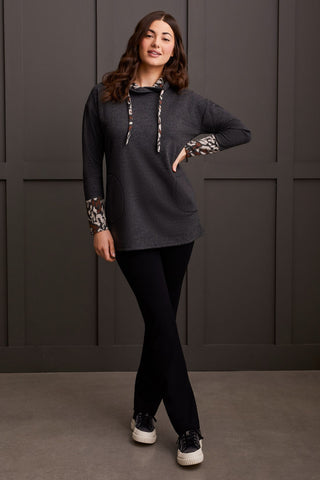 alt view 2 - COWL NECK TUNIC WITH CONTRASTING JACQUARD PRINT-H black