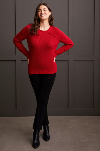 alt view 2 - CREW NECK SWEATER WITH LACE-UP DETAIL-Scarlet