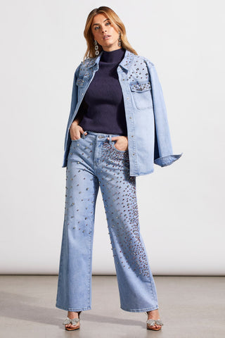 alt view 4 - DENIM SHIRT WITH RHINESTONE DETAILS-Soft ice