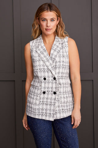 alt view 1 - DOUBLE-BREASTED TWEED VEST-White