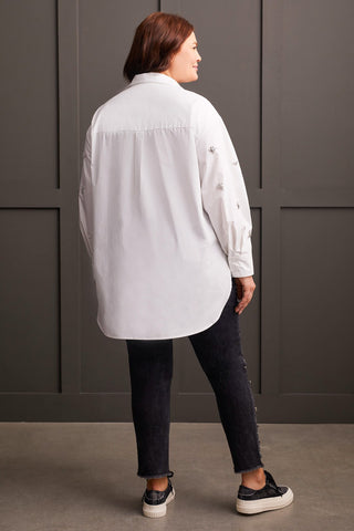 EMBELLISHED APPLIQUÉ LOOSE FIT SHIRT-White