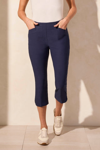 Flatten It® Pull-On Slit-Hem Capri-Jet Blue