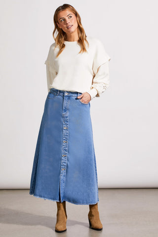 alt view 1 - FLOWY LYOCELL MIDI SKIRT WITH FUNCTIONAL BUTTONS-Softblue