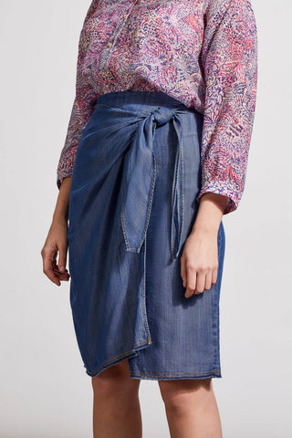 alt view 2 - FLOWY MIDI FAUX WRAP TENCEL SKIRT-Dk. chambray