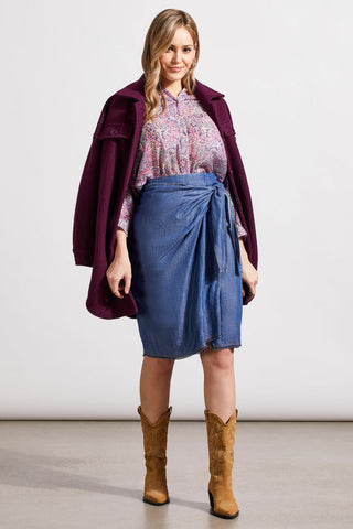 alt view 4 - FLOWY MIDI FAUX WRAP TENCEL SKIRT-Dk. chambray