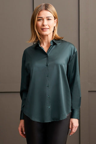 alt view 1 - FLOWY SATIN BUTTON-UP SHIRT-Alpine green