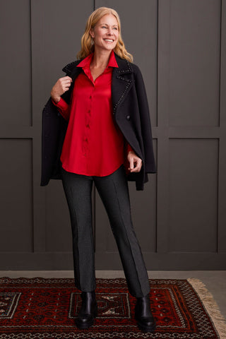 alt view 4 - FLOWY SATIN BUTTON-UP SHIRT-Scarlet