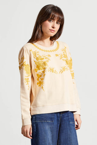 alt view 4 - FRENCH TERRY CREW NECK TOP WITH EMBROIDERY-Moonstone