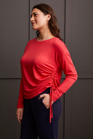 alt view 1 - FRENCH TERRY CREW NECK TOP WITH SIDE RUCHING-Grenadine