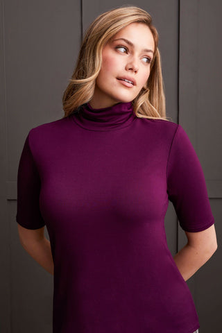 alt view 1 - FRENCH TERRY ELBOW SLEEVE TOP-Dark plum