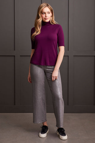 alt view 2 - FRENCH TERRY ELBOW SLEEVE TOP-Dark plum