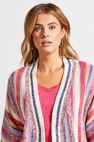 alt view 2 - FRINGED HEM CARDIGAN WITH THREE-QUARTER SLEEVES-Creamsicle multi