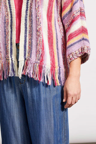 alt view 3 - FRINGED HEM CARDIGAN WITH THREE-QUARTER SLEEVES-Creamsicle multi