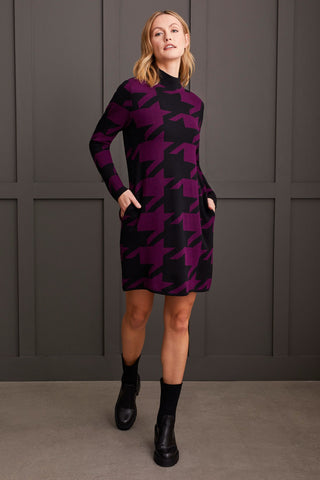 alt view 1 - FUNNEL NECK JACQUARD SWEATER DRESS-Dark plum