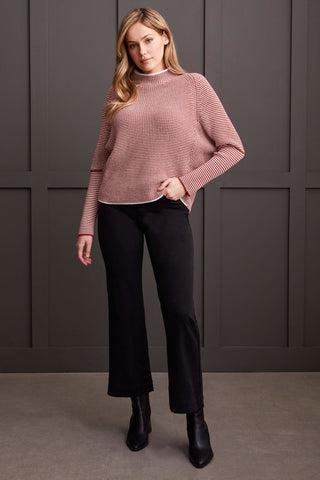 alt view 2 - FUNNEL NECK SWEATER WITH CONTRAST TIPPING-Mahogany