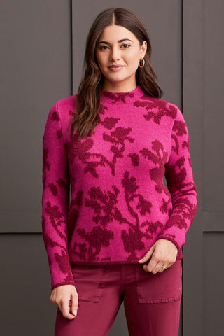 alt view 1 - FUZZY DOUBLE-KNIT MOCK NECK SWEATER-Port wine