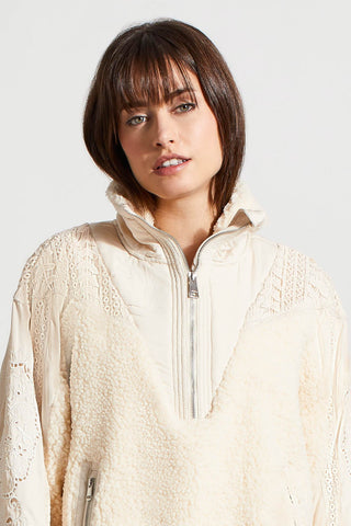 alt view 2 - HALF-ZIP MIXED MEDIA PULLOVER WITH LACE CROCHET DETAIL-Moonstone